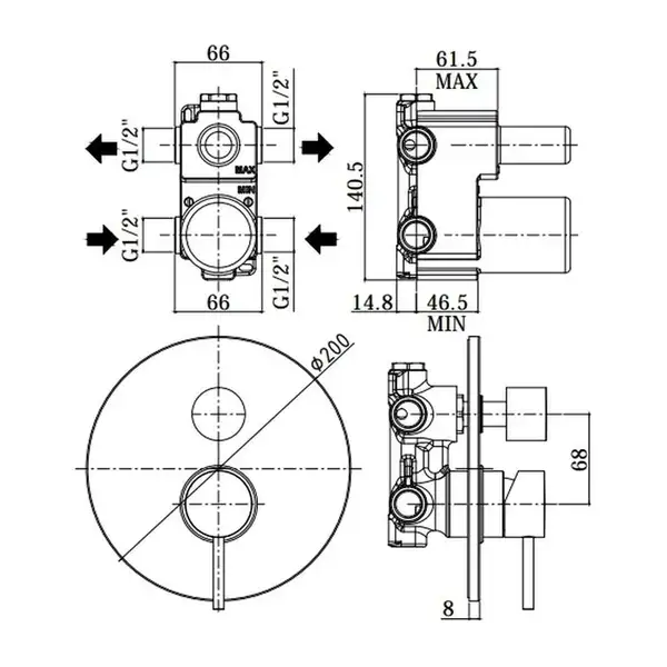 Paffoni Light Змішувач для душу, 3 виходи, хром (LIG019CR)
