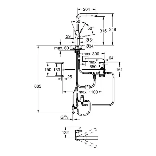 Змішувач сенсорний кухонний для мийки GROHE Essence FootControl (30311000)