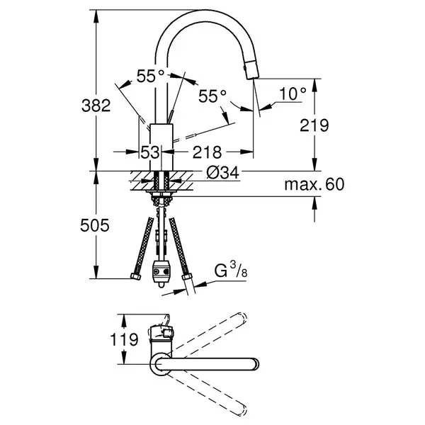 GROHE Одноважільний змішувач для мийки Eurosmart Cosmopolitan  (31481000) фото 4 Aquada.com.ua