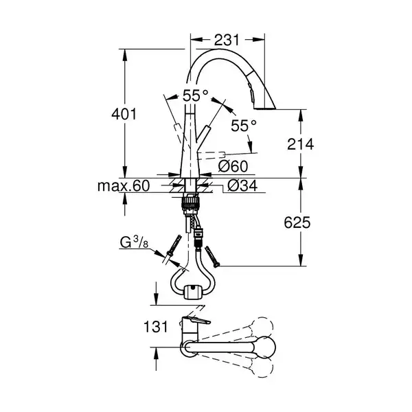 Змішувач для миття Grohe Zedra одноважільний, хром (32294DC2)