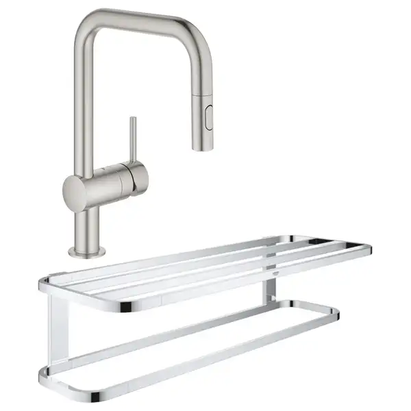 Набор Grohe смеситель для кухни с выдвижным изливом Minta 32322DC2 + полка для полотенец Selection 41066000 (32322DC241066000)