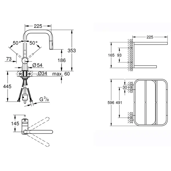 Набор Grohe смеситель для кухни с выдвижным изливом Minta 32322DC2 + полка для полотенец Selection 41066000 (32322DC241066000)