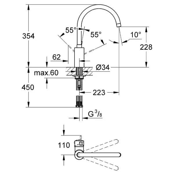 GROHE Змішувач одноважільний для мийки Eurosmart Cosmopolitan  (32843000) фото 5 Aquada.com.ua