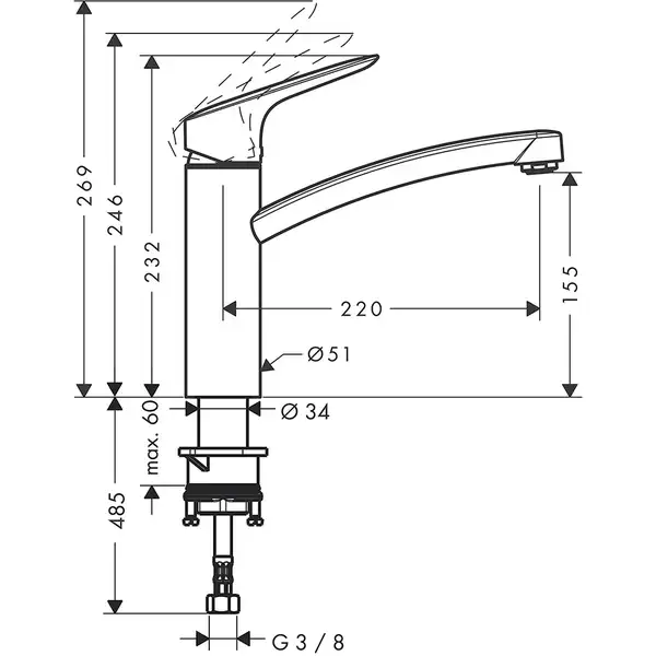 HANSGROHE Смеситель для кухни, однорычажный (steel optic) MySport M (13861800) фото 2 Aquada.com.ua