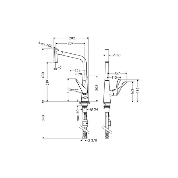 Смеситель для кухни Hansgrohe Metris (цвет - сталь) (14820800) фото 2 Aquada.com.ua