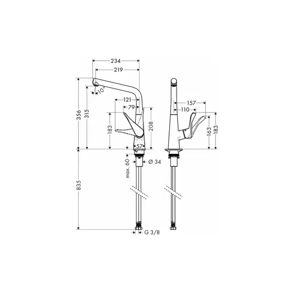 Смеситель для кухни Hansgrohe Metris (цвет - сталь) (14822800) фото 2 Aquada.com.ua