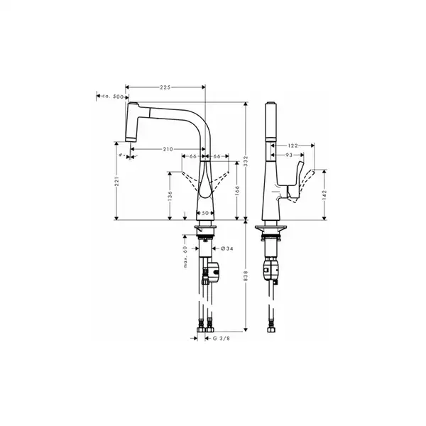 Смеситель для кухни, однорычажный Hansgrohe Metris (цвет - сталь) (14834800) фото 2 Aquada.com.ua
