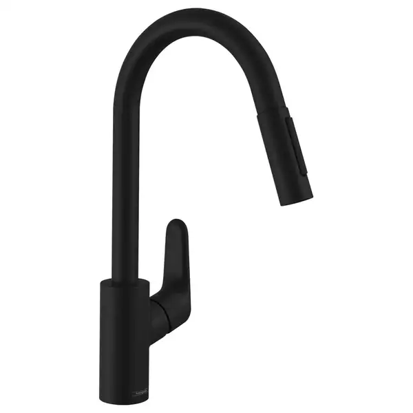 Смеситель для кухни Hansgrohe Focus 240 (цвет - чёрный матовый), вытяжной поворотный излив (31815670) фото 1 Aquada.com.ua