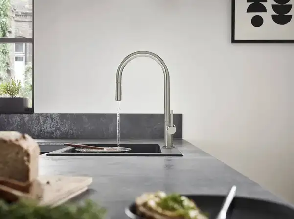 Смеситель для кухни Hansgrohe Talis M54 210 (цвет - нержавеющая сталь), с вытяжным душем (72801800) фото 2 Aquada.com.ua Смеситель для кухни Hansgrohe Talis M54 210 (цвет - нержавеющая сталь), с вытяжным душем (72801800) фото 2 Aquada.com.ua