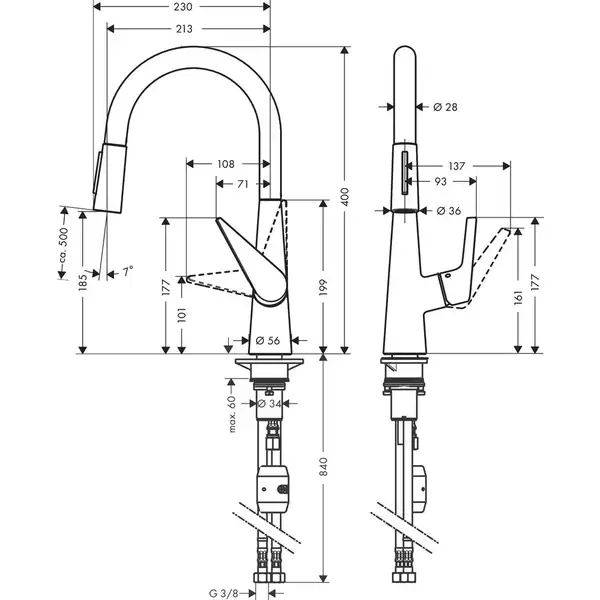 Змішувач для кухні Hansgrohe Talis M51 200 2jet з витяжним зливом, хром (72813000)