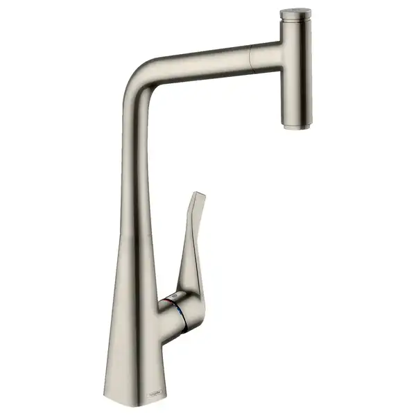 Смеситель для кухни Hansgrohe Metris Select 320 1jet, sBox (цвет - сталь), с вытяжным душем (73803800) фото 1 Aquada.com.ua Смеситель для кухни Hansgrohe Metris Select 320 1jet, sBox (цвет - сталь), с вытяжным душем (73803800) фото 1 Aquada.com.ua