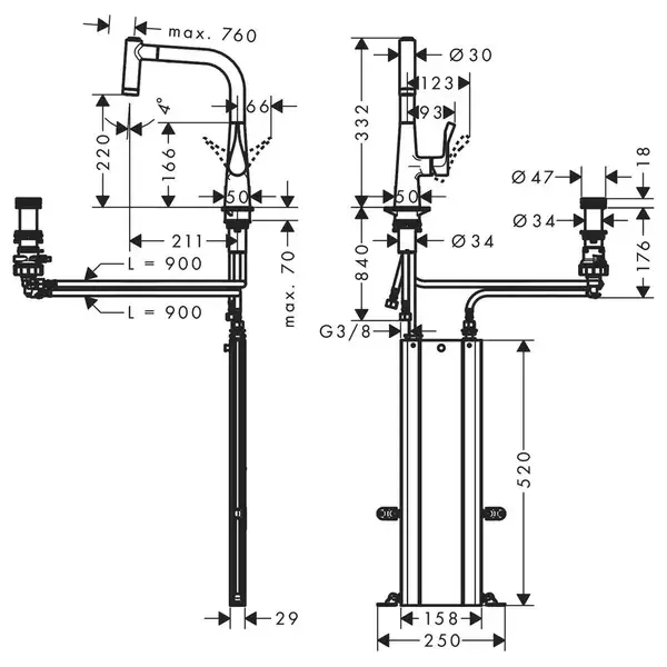 Смеситель для кухни Hansgrohe Metris Select 220 2jet, sBox (цвет - хром), с вытяжным душем (73805000) фото 4 Aquada.com.ua Смеситель для кухни Hansgrohe Metris Select 220 2jet, sBox (цвет - хром), с вытяжным душем (73805000) фото 4 Aquada.com.ua