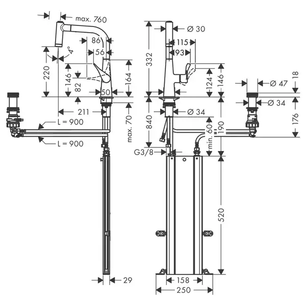 Смеситель для кухни Hansgrohe Metris Select 220 2jet, sBox (цвет - сталь), с вытяжным душем (73805800) фото 2 Aquada.com.ua Смеситель для кухни Hansgrohe Metris Select 220 2jet, sBox (цвет - сталь), с вытяжным душем (73805800) фото 2 Aquada.com.ua