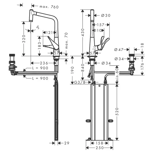 Смеситель для кухни Hansgrohe Metris Select 320 2jet, sBox (цвет - хром), с вытяжным душем (73806000) фото 7 Aquada.com.ua Смеситель для кухни Hansgrohe Metris Select 320 2jet, sBox (цвет - хром), с вытяжным душем (73806000) фото 7 Aquada.com.ua