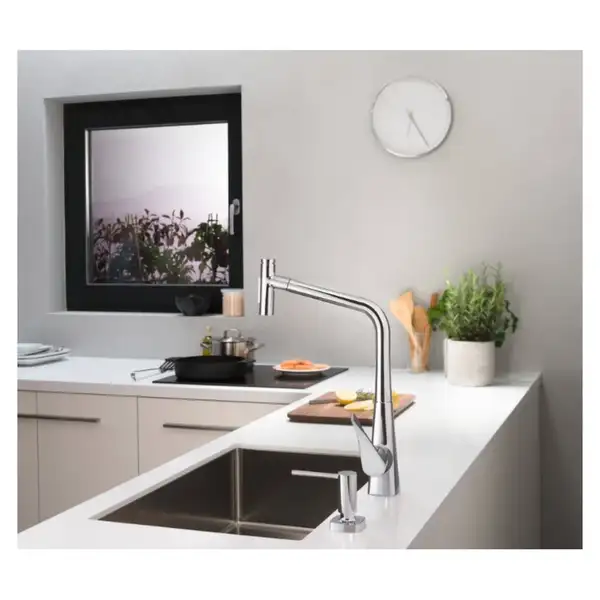 Змішувач для кухні Hansgrohe Metris Select 320 2jet sBox з витяжним душем, сталевий (73816800) Змішувач для кухні Hansgrohe Metris Select 320 2jet sBox з витяжним душем, сталевий (73816800)