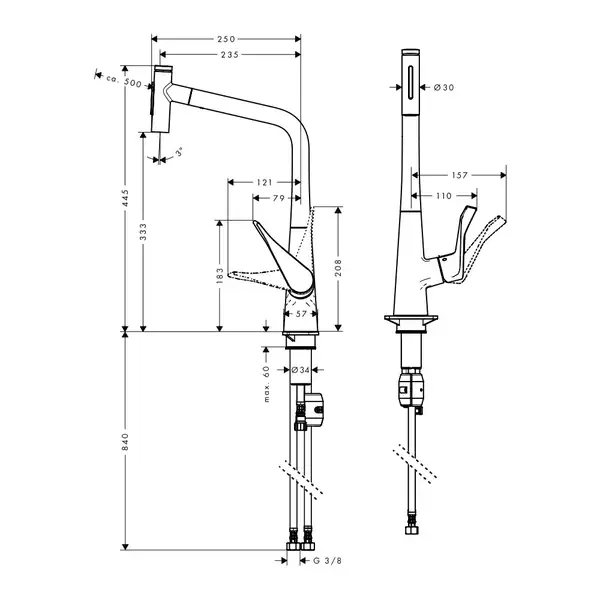 Смеситель для кухни Hansgrohe Metris Select 320 2jet (цвет - хром), с вытяжным душем (73820000) фото 2 Aquada.com.ua Смеситель для кухни Hansgrohe Metris Select 320 2jet (цвет - хром), с вытяжным душем (73820000) фото 2 Aquada.com.ua
