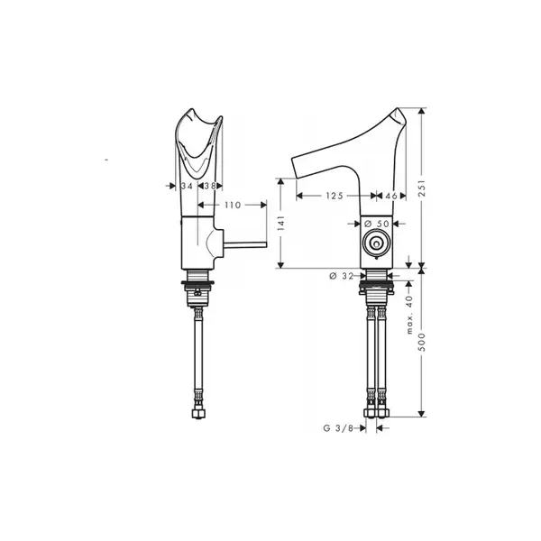 Смеситель для раковины, со стеклянным изливом Axor Starck V (цвет - нержавеющая сталь/стекло прозрачное) (12123800) фото 2 Aquada.com.ua