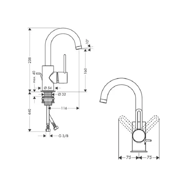 Смеситель для раковины Axor Uno2 (цвет - хром) (38035000) фото 2 Aquada.com.ua Смеситель для раковины Axor Uno2 (цвет - хром) (38035000) фото 2 Aquada.com.ua