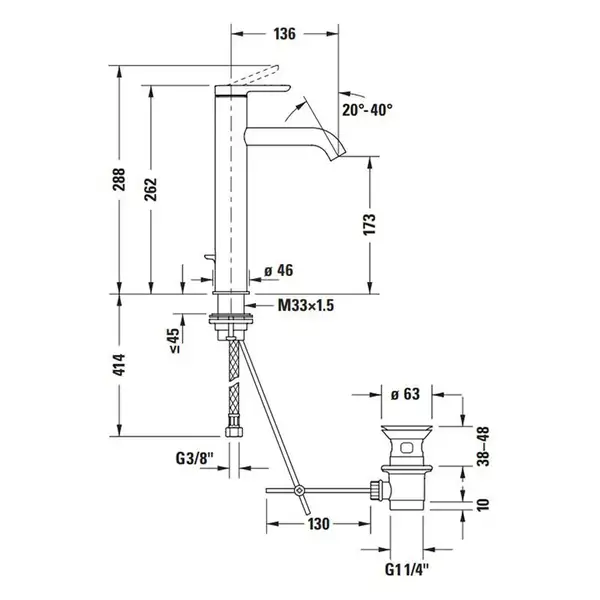 Смеситель для раковины высокий Duravit C.1 (цвет - чёрный матовый), с донным клапаном, излив 136 мм (C11030001046) фото 2 Aquada.com.ua Смеситель для раковины высокий Duravit C.1 (цвет - чёрный матовый), с донным клапаном, излив 136 мм (C11030001046) фото 2 Aquada.com.ua