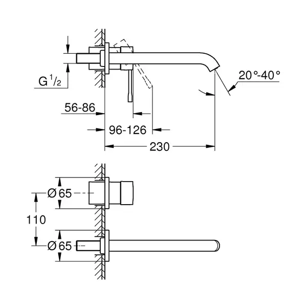 Смеситель для раковины настенный Grohe Essence L-Size (цвет - тёмный графит, матовый), вынос 230 мм (19967AL1) фото 2 Aquada.com.ua Смеситель для раковины настенный Grohe Essence L-Size (цвет - тёмный графит, матовый), вынос 230 мм (19967AL1) фото 2 Aquada.com.ua