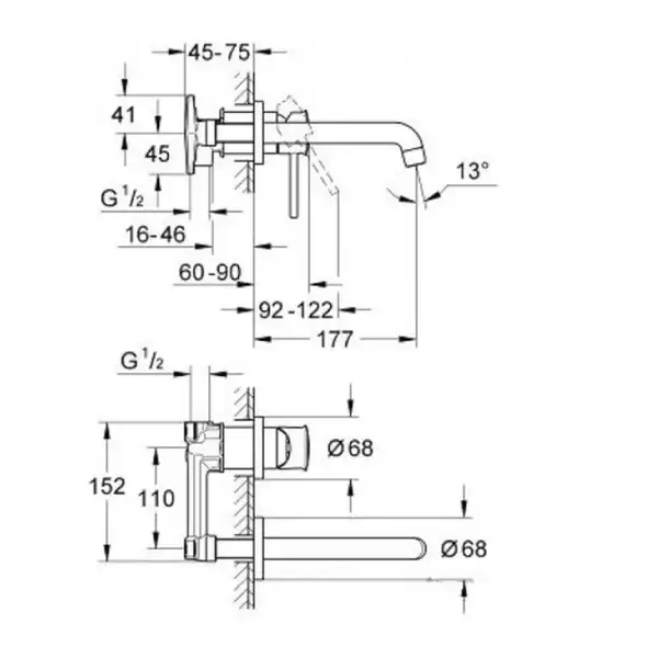 Змішувач для раковини прихованого монтажу Grohe BauClassic (20292000) Змішувач для раковини прихованого монтажу Grohe BauClassic (20292000)