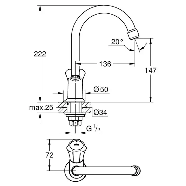 Кран на одну воду для раковины Grohe Costa L-Size 20393001
