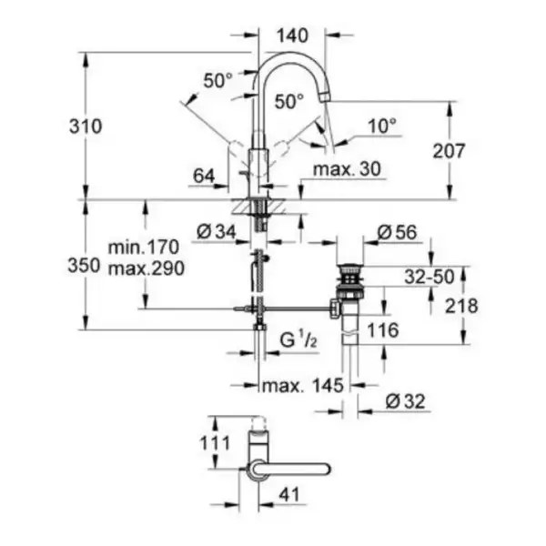 Змішувач для умивальника Grohe BauEdge L-Size, хром (23093000) Змішувач для умивальника Grohe BauEdge L-Size, хром (23093000)
