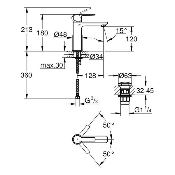 Змішувач для умивальника Grohe Lineare S-Size з донним клапаном, нержавіюча сталь (23106DC1) Змішувач для умивальника Grohe Lineare S-Size з донним клапаном, нержавіюча сталь (23106DC1)