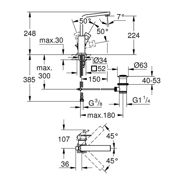 Grohe Eurocube Смеситель для умывальника L-Size, хром (23135000) Grohe Eurocube Смеситель для умывальника L-Size, хром (23135000)