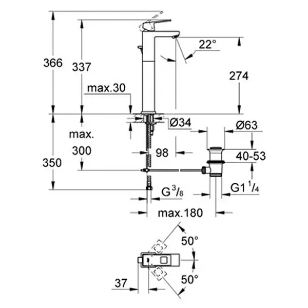 Смеситель для раковины Grohe Eurocube (цвет - хром) (23136000) фото 3 Aquada.com.ua