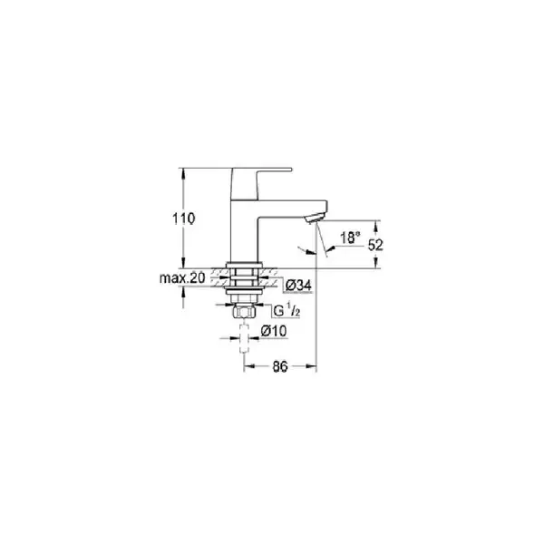 Смеситель для раковины Grohe Eurocube 110 (цвет - хром) (23137000) фото 4 Aquada.com.ua Смеситель для раковины Grohe Eurocube 110 (цвет - хром) (23137000) фото 4 Aquada.com.ua