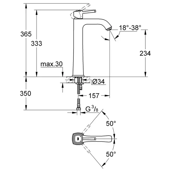 Змішувач на стільницю для раковини XL-розміру Grohe Grandera (23313000) Змішувач на стільницю для раковини XL-розміру Grohe Grandera (23313000)