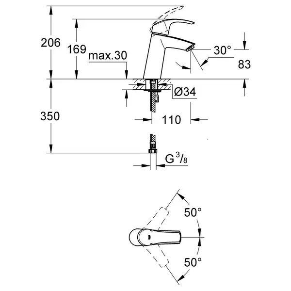 Змішувач для раковини M-розміру Grohe Eurosmart (23324001) Змішувач для раковини M-розміру Grohe Eurosmart (23324001)