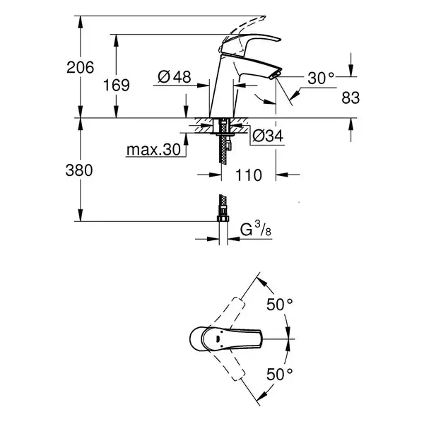 Змішувач для раковини M-розміру Grohe Eurosmart (23324001) Змішувач для раковини M-розміру Grohe Eurosmart (23324001)