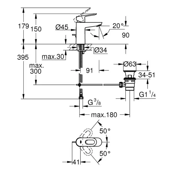Grohe BauLoop Смеситель для раковины, хром (23335000)