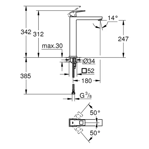 Смеситель для раковины высокий Grohe Eurocube XL-Size (цвет - тёмный графит, матовый), без донного клапана (23406AL0) фото 4 Aquada.com.ua Смеситель для раковины высокий Grohe Eurocube XL-Size (цвет - тёмный графит, матовый), без донного клапана (23406AL0) фото 4 Aquada.com.ua