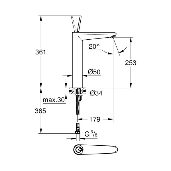 Змішувач одинважільний для раковини Grohe Eurodisc Joy XL-size (23428000) Змішувач одинважільний для раковини Grohe Eurodisc Joy XL-size (23428000)
