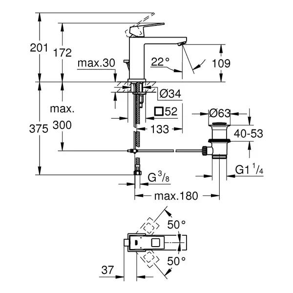 Смеситель для раковины Grohe Eurocube M-Size (цвет - тёмный графит, матовый), с донным клапаном (23445AL0) фото 4 Aquada.com.ua Смеситель для раковины Grohe Eurocube M-Size (цвет - тёмный графит, матовый), с донным клапаном (23445AL0) фото 4 Aquada.com.ua