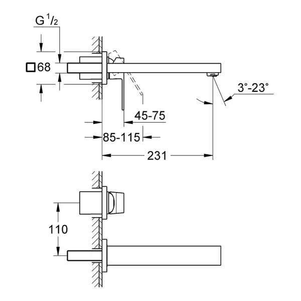 Смеситель для раковины настенный Grohe Eurocube M-Size (цвет - тёмный графит, матовый), вынос 231 мм (23447AL0) фото 4 Aquada.com.ua Смеситель для раковины настенный Grohe Eurocube M-Size (цвет - тёмный графит, матовый), вынос 231 мм (23447AL0) фото 4 Aquada.com.ua