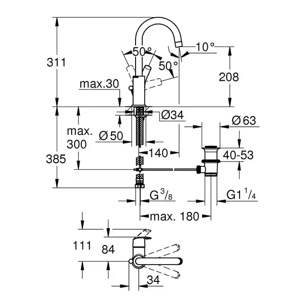 Змішувач для раковини L-розміру Grohe Eurosmart (23537002) Змішувач для раковини L-розміру Grohe Eurosmart (23537002)