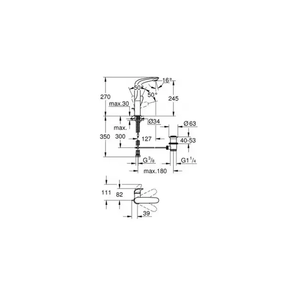 Смеситель однорычажный для раковины Grohe Eurostyle Solid 1/2" L-Size (цвет - хром) с донным клапаном (23718003) фото 2 Aquada.com.ua Смеситель однорычажный для раковины Grohe Eurostyle Solid 1/2" L-Size (цвет - хром) с донным клапаном (23718003) фото 2 Aquada.com.ua