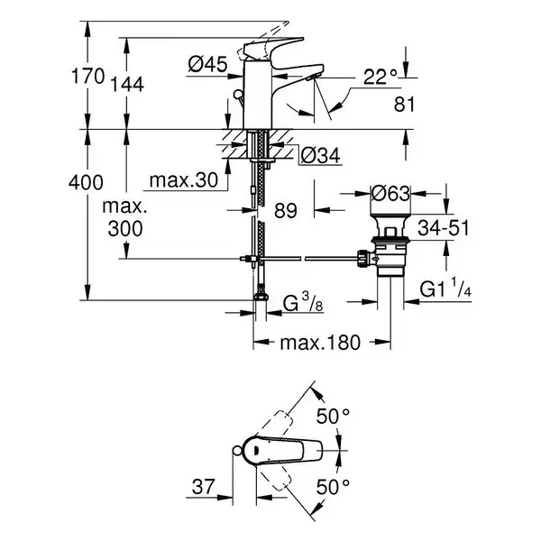 Grohe BauFlow Смеситель однорычажный для раковины S-Size (23751000) фото 2 Aquada.com.ua