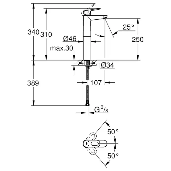 Змішувач на стільницю для раковини XL-розміру Grohe BauLoop (23764000) Змішувач на стільницю для раковини XL-розміру Grohe BauLoop (23764000)
