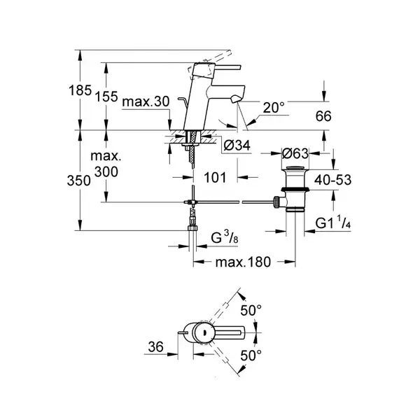 Смеситель однорычажный для раковины Grohe Concetto DN 15 S-Size (цвет - хром) с донным клапаном (3220410E) фото 3 Aquada.com.ua Смеситель однорычажный для раковины Grohe Concetto DN 15 S-Size (цвет - хром) с донным клапаном (3220410E) фото 3 Aquada.com.ua