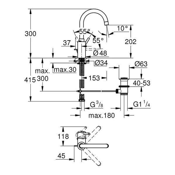 Смеситель для раковины высокий Grohe Concetto (цвет - хром), с донным клапаном (32629002) фото 2 Aquada.com.ua Смеситель для раковины высокий Grohe Concetto (цвет - хром), с донным клапаном (32629002) фото 2 Aquada.com.ua