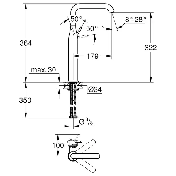 Змішувач на стільницю для раковини XL-розміру Grohe Essence New (32901001) Змішувач на стільницю для раковини XL-розміру Grohe Essence New (32901001)