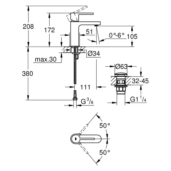 Смеситель для раковины Grohe Plus S-Size (цвет - хром), с донным клапаном (33163003) фото 2 Aquada.com.ua Смеситель для раковины Grohe Plus S-Size (цвет - хром), с донным клапаном (33163003) фото 2 Aquada.com.ua