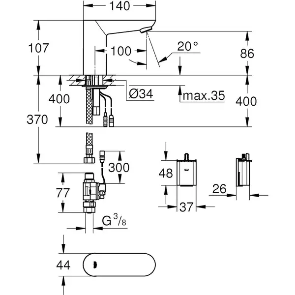 Монокран на одну воду сенсорний, 6V Grohe Euroeco Cosmopolitan E (36271000) Монокран на одну воду сенсорний, 6V Grohe Euroeco Cosmopolitan E (36271000)