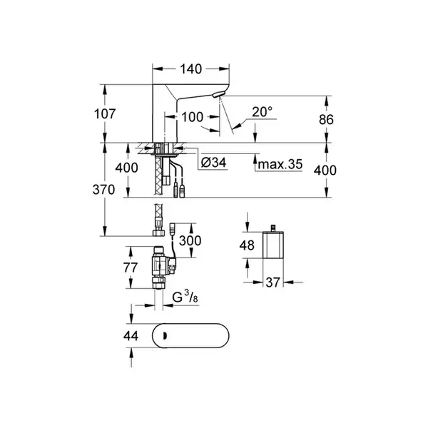 Монокран на одну воду сенсорний, 6V Grohe Euroeco Cosmopolitan E (36271000) Монокран на одну воду сенсорний, 6V Grohe Euroeco Cosmopolitan E (36271000)