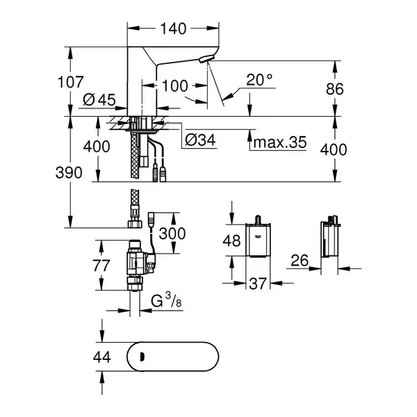 Монокран на одну воду сенсорний, 6V Grohe Euroeco Cosmopolitan E (36271000) Монокран на одну воду сенсорний, 6V Grohe Euroeco Cosmopolitan E (36271000)